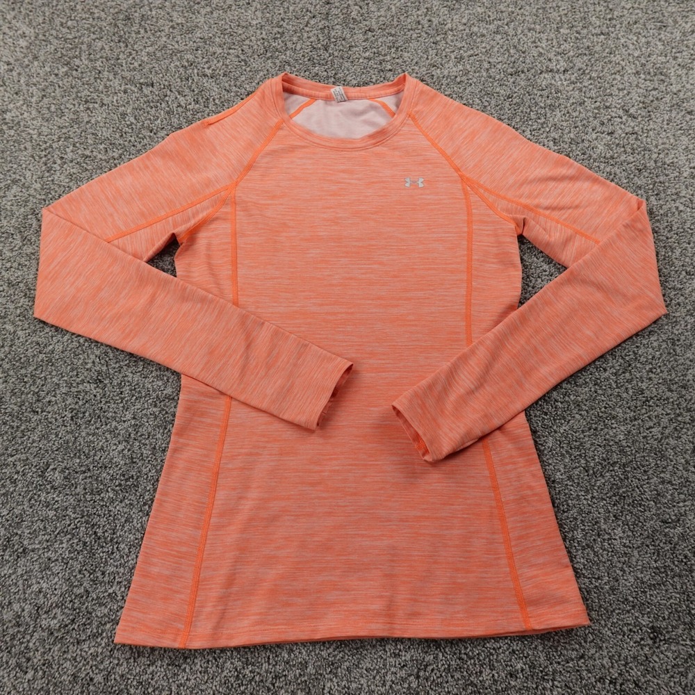 Under Armour Shirt‎ Womens M Orange Fitted Performance Sweatshirt Athletic Gym
